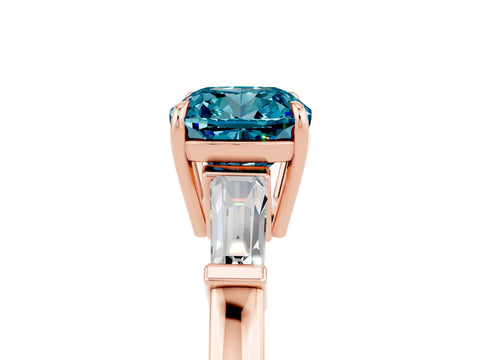 Rose gold Cushion Cut Cut Diamond Ring with Tapered Baguette Side Stones in Four-Prong Setting_5