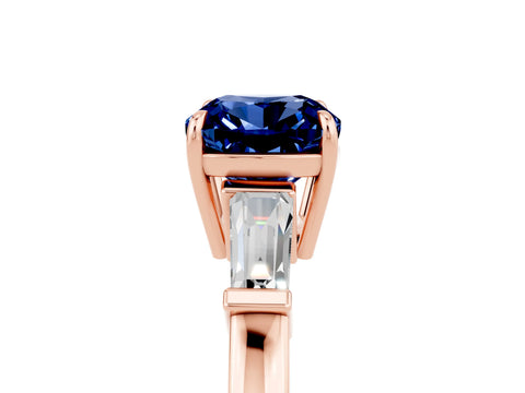 Rose gold Cushion Cut Cut Diamond Ring with Tapered Baguette Side Stones in Four-Prong Setting_5