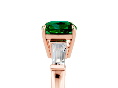 Rose gold Cushion Cut Cut Diamond Ring with Tapered Baguette Side Stones in Four-Prong Setting_5