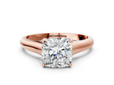 Rose gold Cushion Cut Cut Diamond Solitaire Engagement Ring with Tapered Plain Band and Four-Prong Setting_15