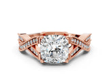 Rose gold Cushion Cut Cut Diamond Twisted Band with Milgrain Pave Setting and Four-Prong Setting_2