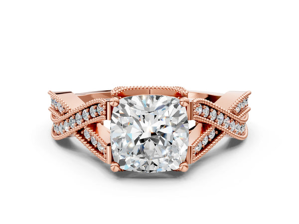Rose Gold Cushion Cut Graduated Pave Twist Engagement Ring Setting