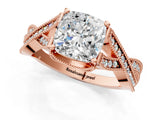 Rose gold Cushion Cut Cut Diamond Twisted Band with Milgrain Pave Setting and Four-Prong Setting_3