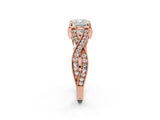 Rose gold Cushion Cut Cut Diamond Twisted Band with Milgrain Pave Setting and Four-Prong Setting_4