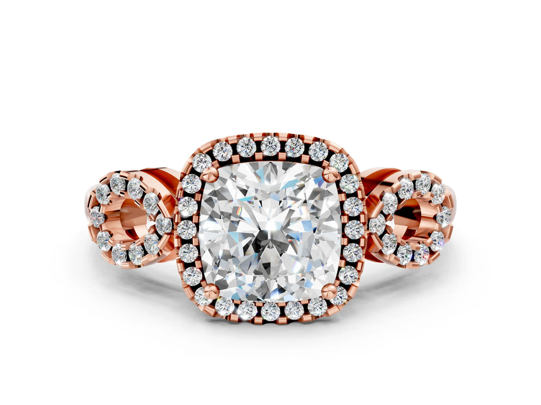 Rose gold Cushion Cut Cut Halo Diamond Infinity Band with Four-Prong Setting_9