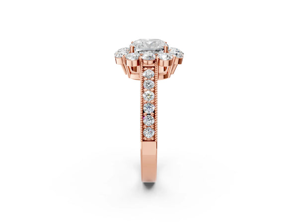 Rose gold Cushion Cut Cut Halo Diamond Pavé Engagement Ring with Milgrain Detailing