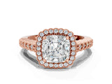 Rose gold Cushion Cut Cut Halo Pavé Solitaire Ring with Milgrain Band_3