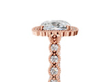 Rose gold Cushion Cut Cut Halo Pavé Solitaire Ring with Milgrain Band_8