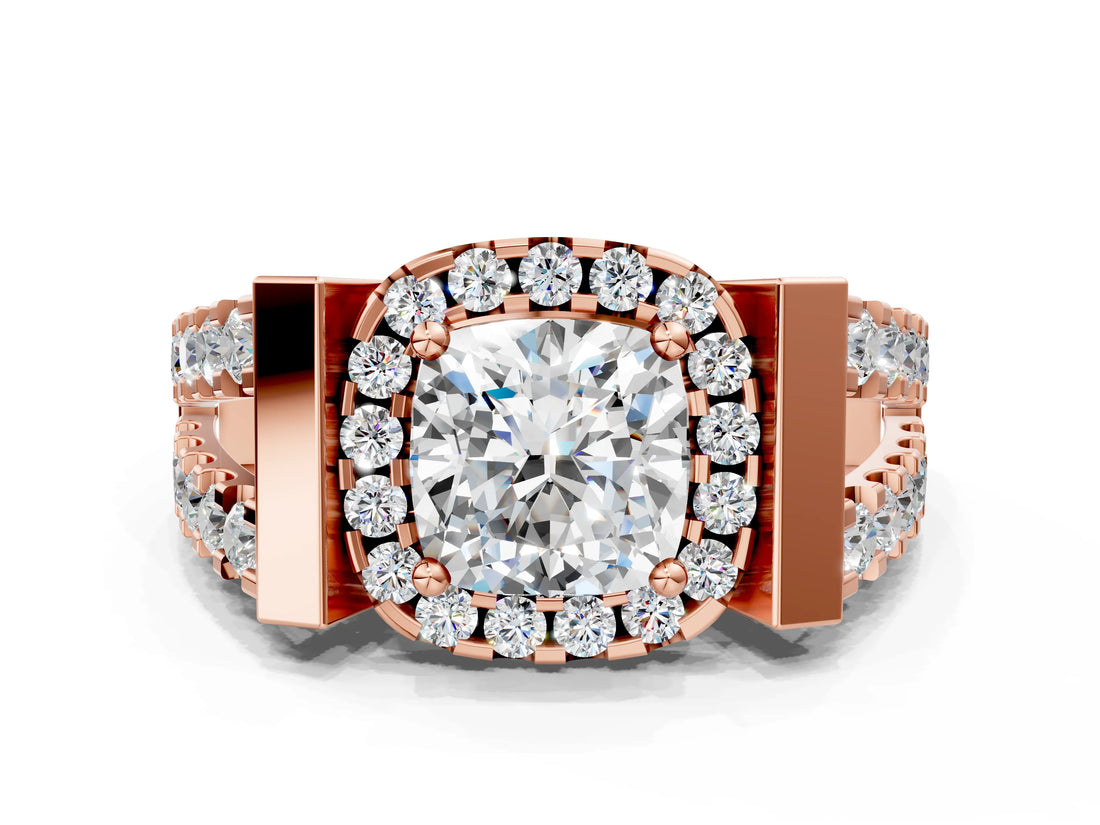 Rose gold Cushion Cut Cut Halo Split Shank Prong Set Ring_3