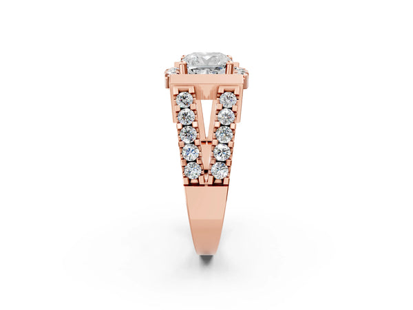 Rose Gold Cushion Cut Halo Engagement Ring Setting with Bar Shoulders