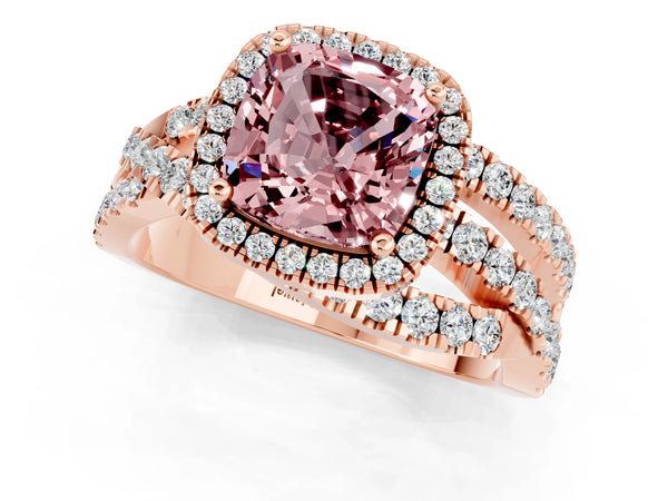 Rose gold Cushion Cut Cut Halo Split Shank Prong Setting Ring
