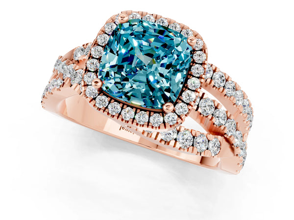 Rose gold Cushion Cut Cut Halo Split Shank Prong Setting Ring