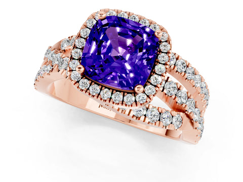 Rose gold Cushion Cut Cut Halo Split Shank Prong Setting Ring_1