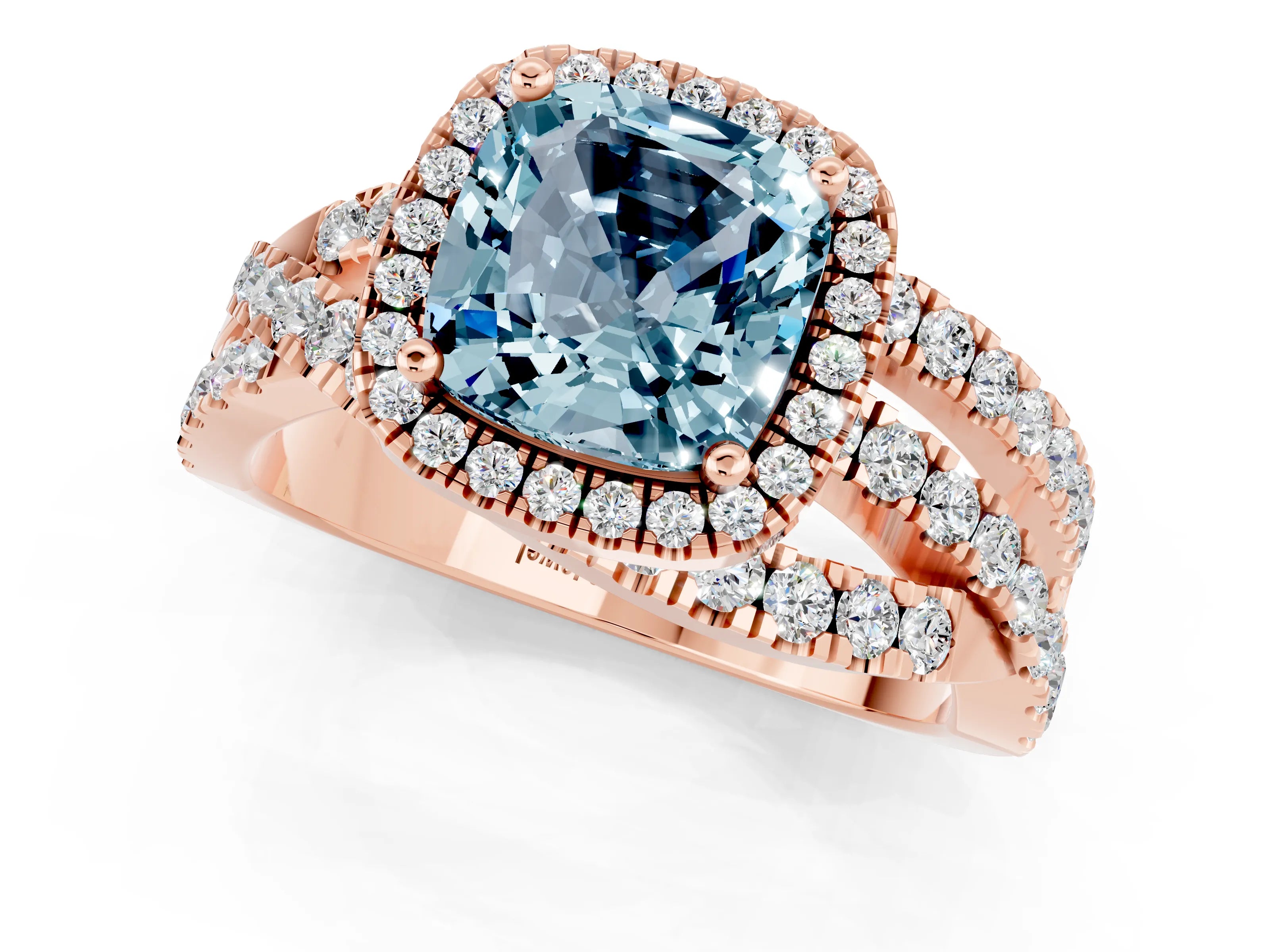 Rose gold Cushion Cut Cut Halo Split Shank Prong Setting Ring_1