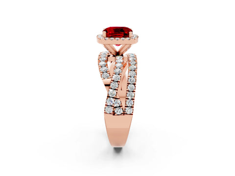 Rose gold Cushion Cut Cut Halo Split Shank Prong Setting Ring_2