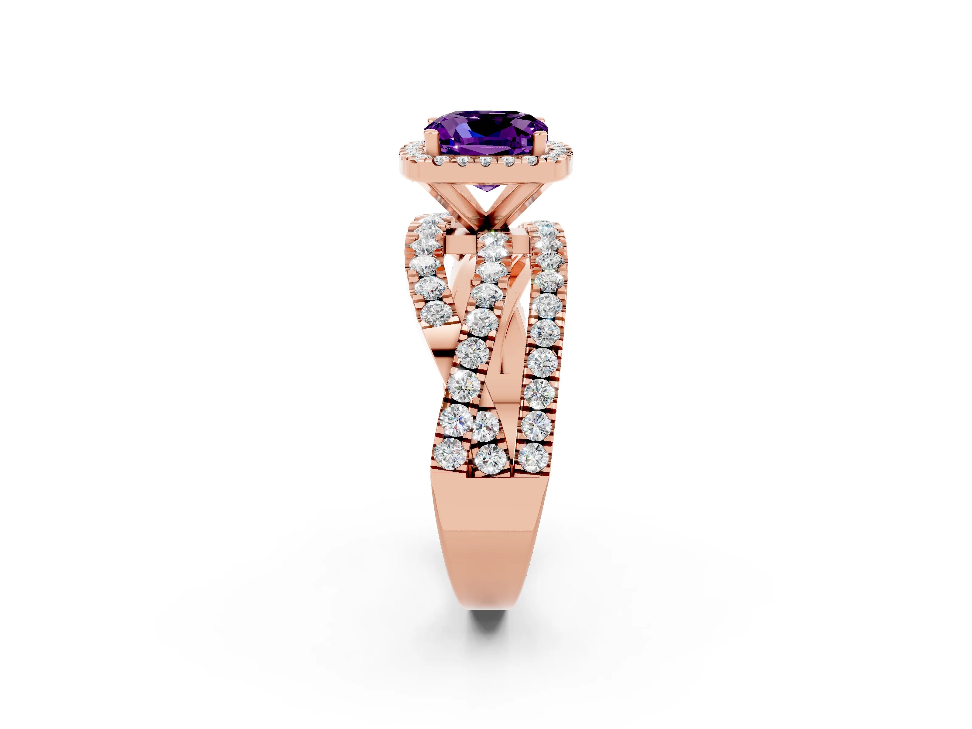 Rose gold Cushion Cut Cut Halo Split Shank Prong Setting Ring_2
