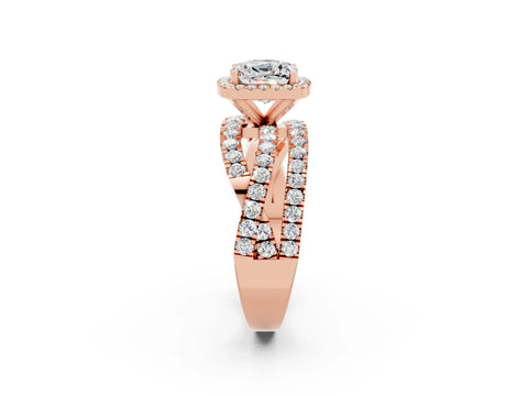 Rose gold Cushion Cut Cut Halo Split Shank Prong Setting Ring_2