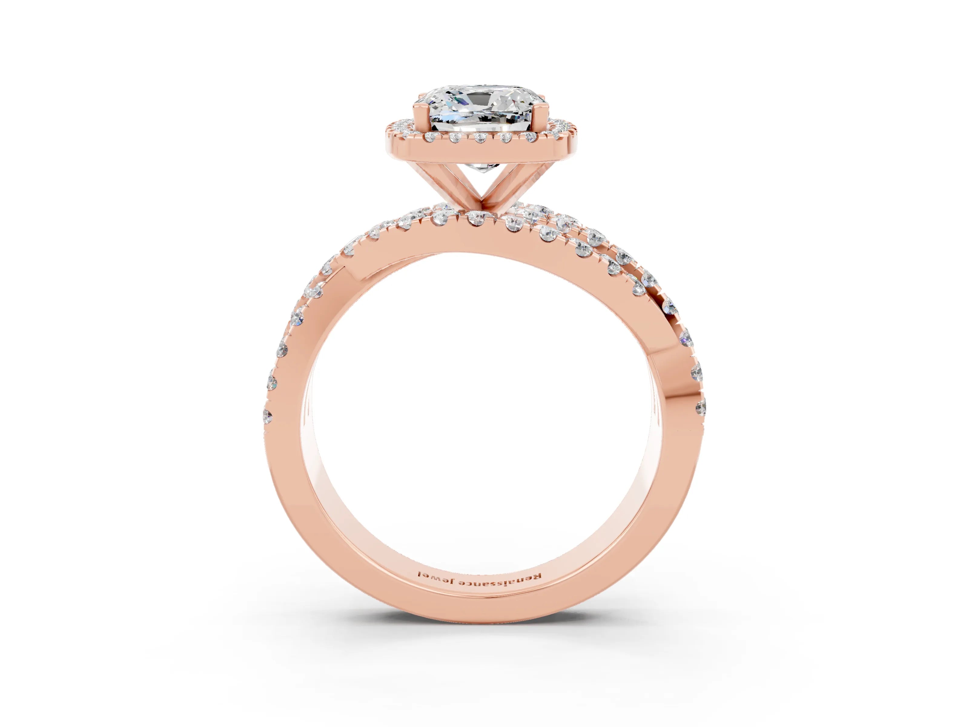 Rose gold Cushion Cut Cut Halo Split Shank Prong Setting Ring_3