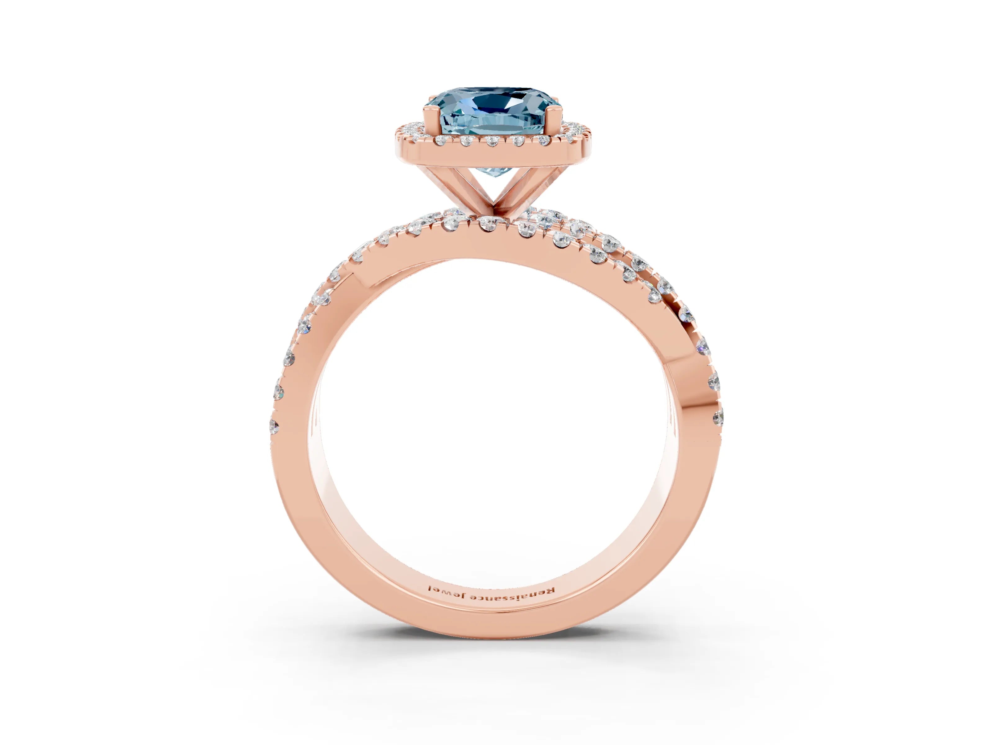 Rose gold Cushion Cut Cut Halo Split Shank Prong Setting Ring_3