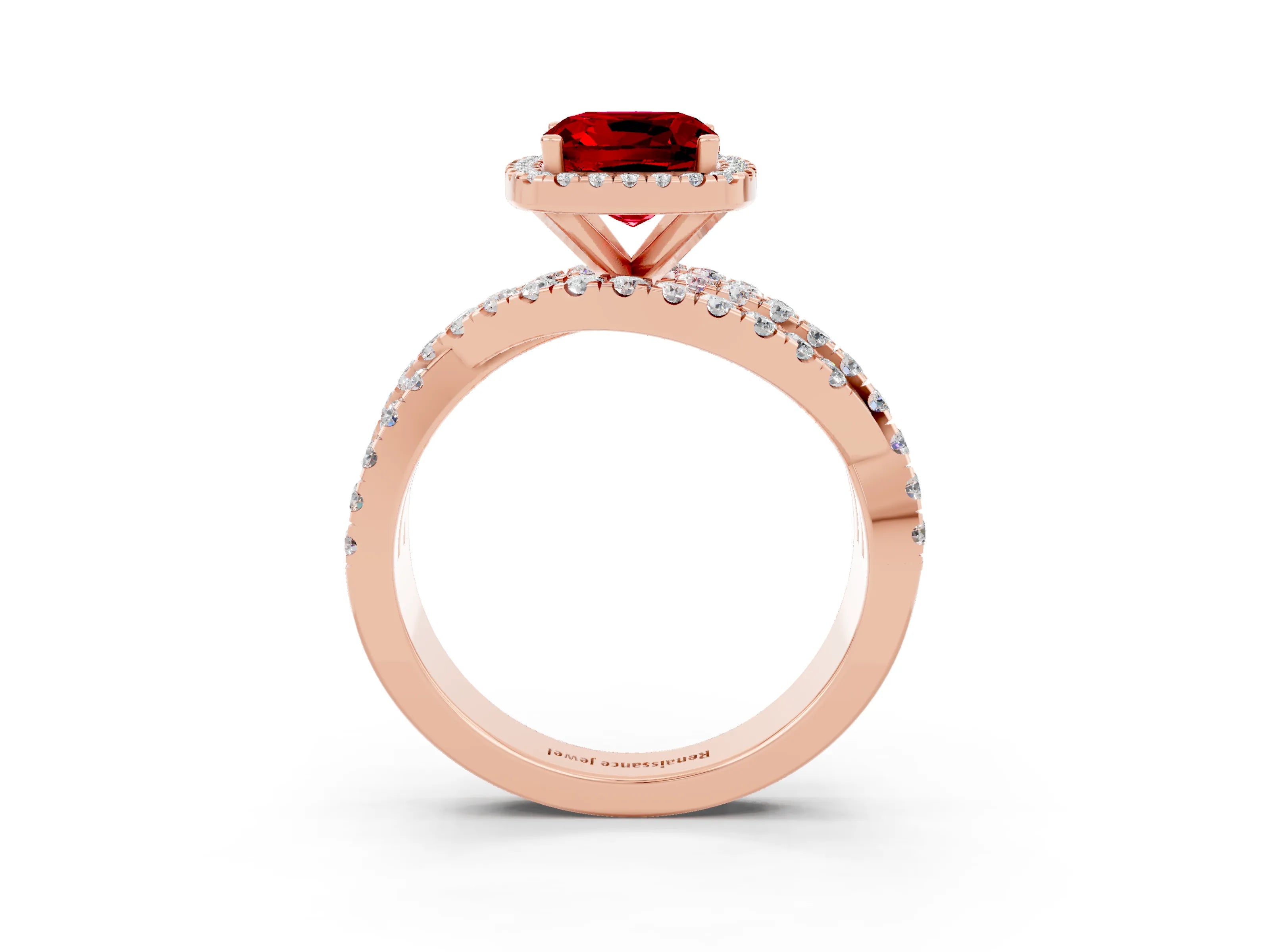 Rose gold Cushion Cut Cut Halo Split Shank Prong Setting Ring_3