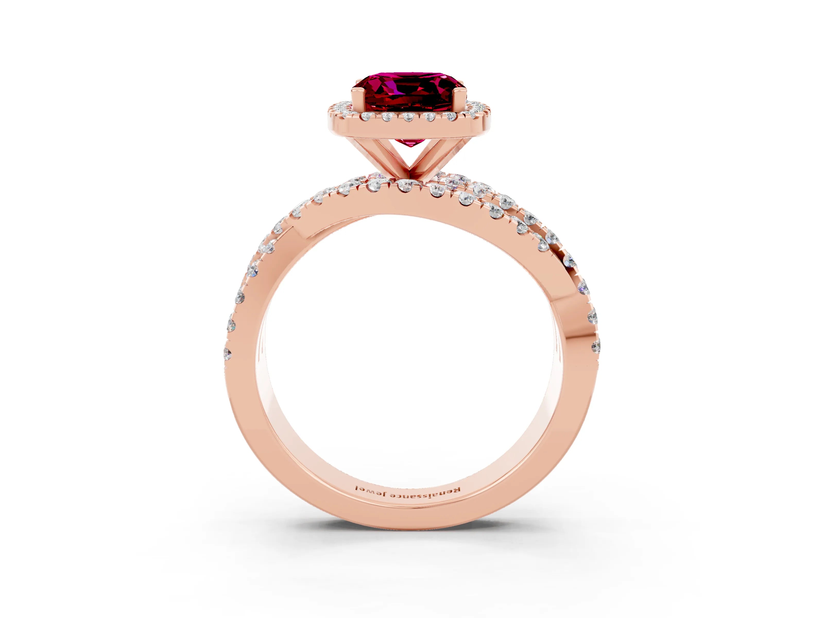 Rose gold Cushion Cut Cut Halo Split Shank Prong Setting Ring_3