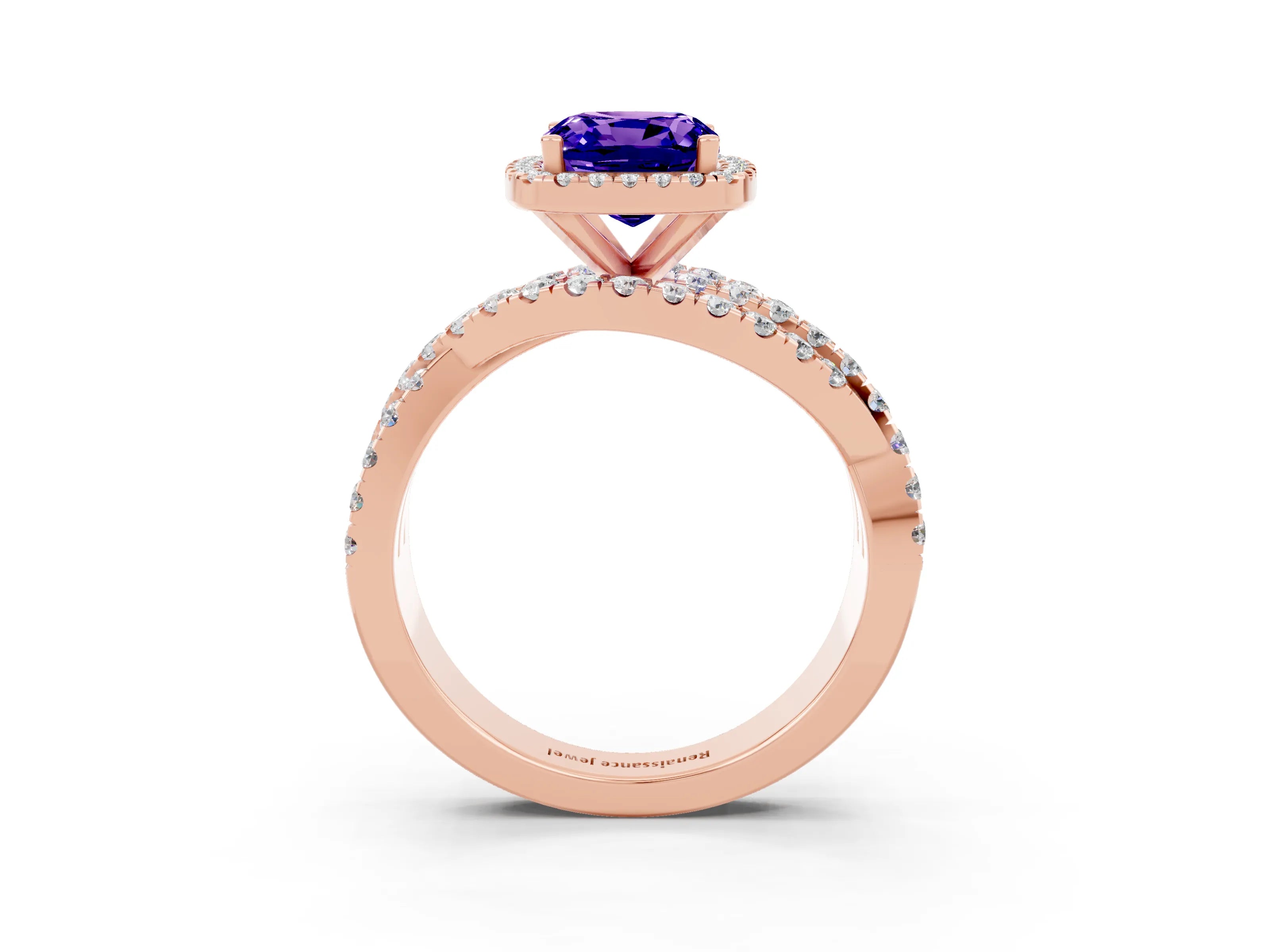 Rose gold Cushion Cut Cut Halo Split Shank Prong Setting Ring_3