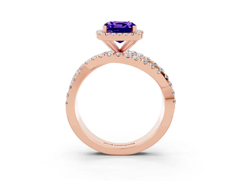 Rose gold Cushion Cut Cut Halo Split Shank Prong Setting Ring_3