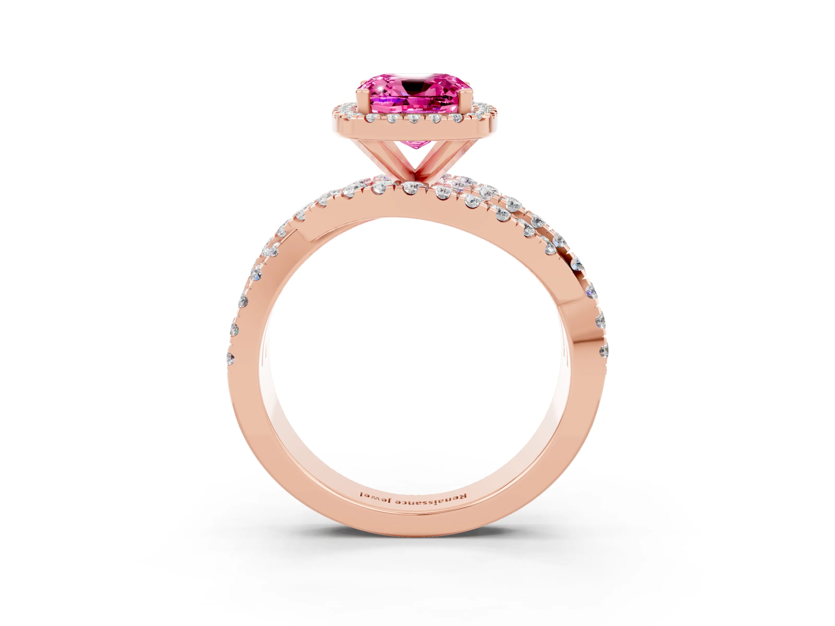 Rose gold Cushion Cut Cut Halo Split Shank Prong Setting Ring_3