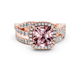 Rose gold Cushion Cut Cut Halo Split Shank Prong Setting Ring