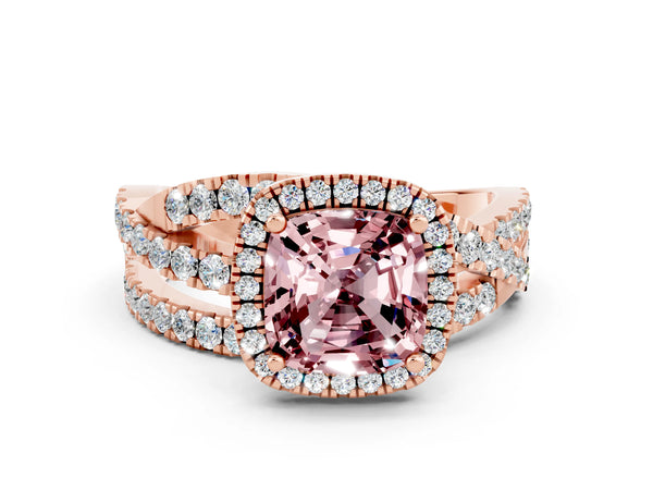Rose gold Cushion Cut Cut Halo Split Shank Prong Setting Ring