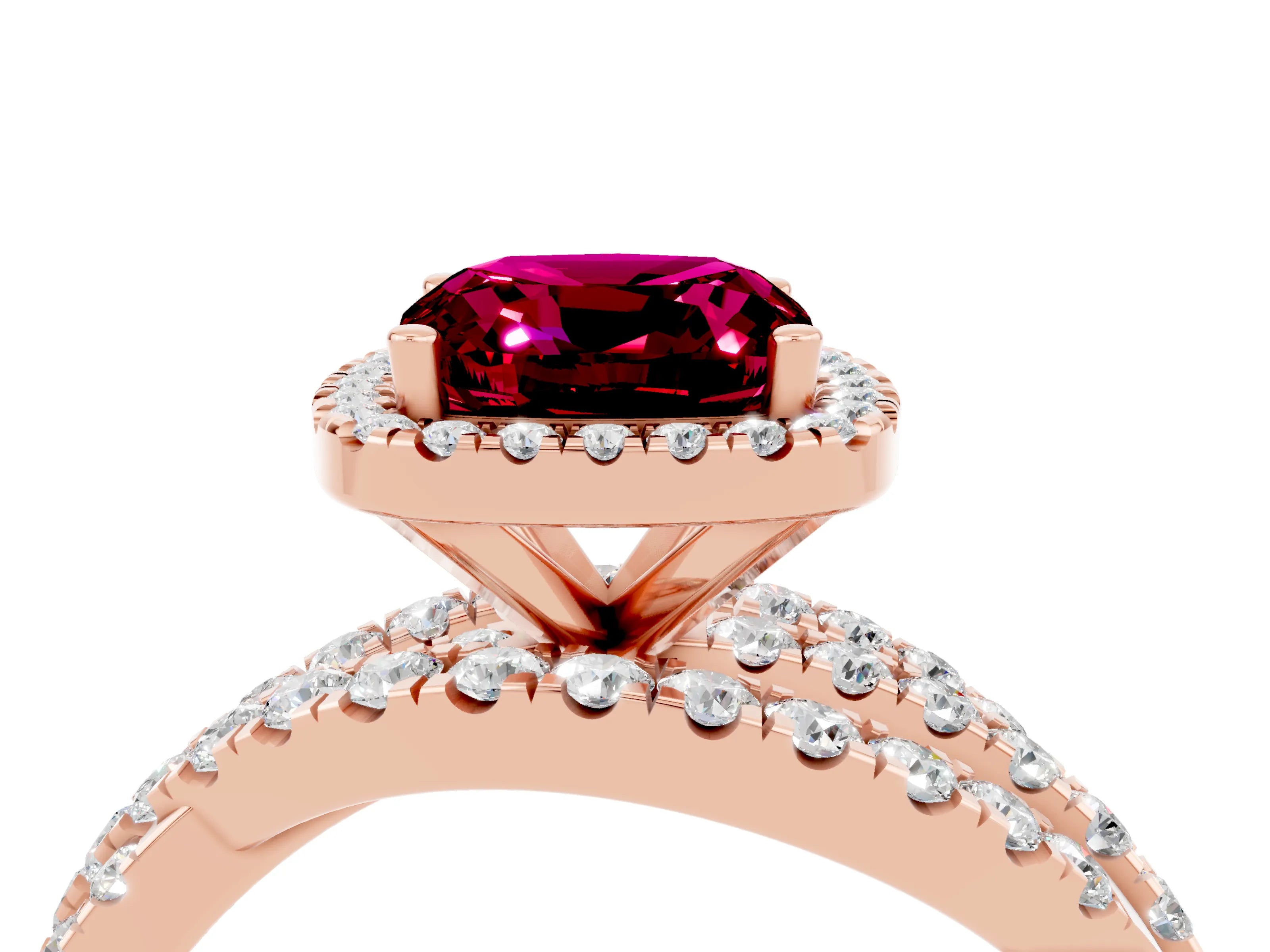 Rose gold Cushion Cut Cut Halo Split Shank Prong Setting Ring_4