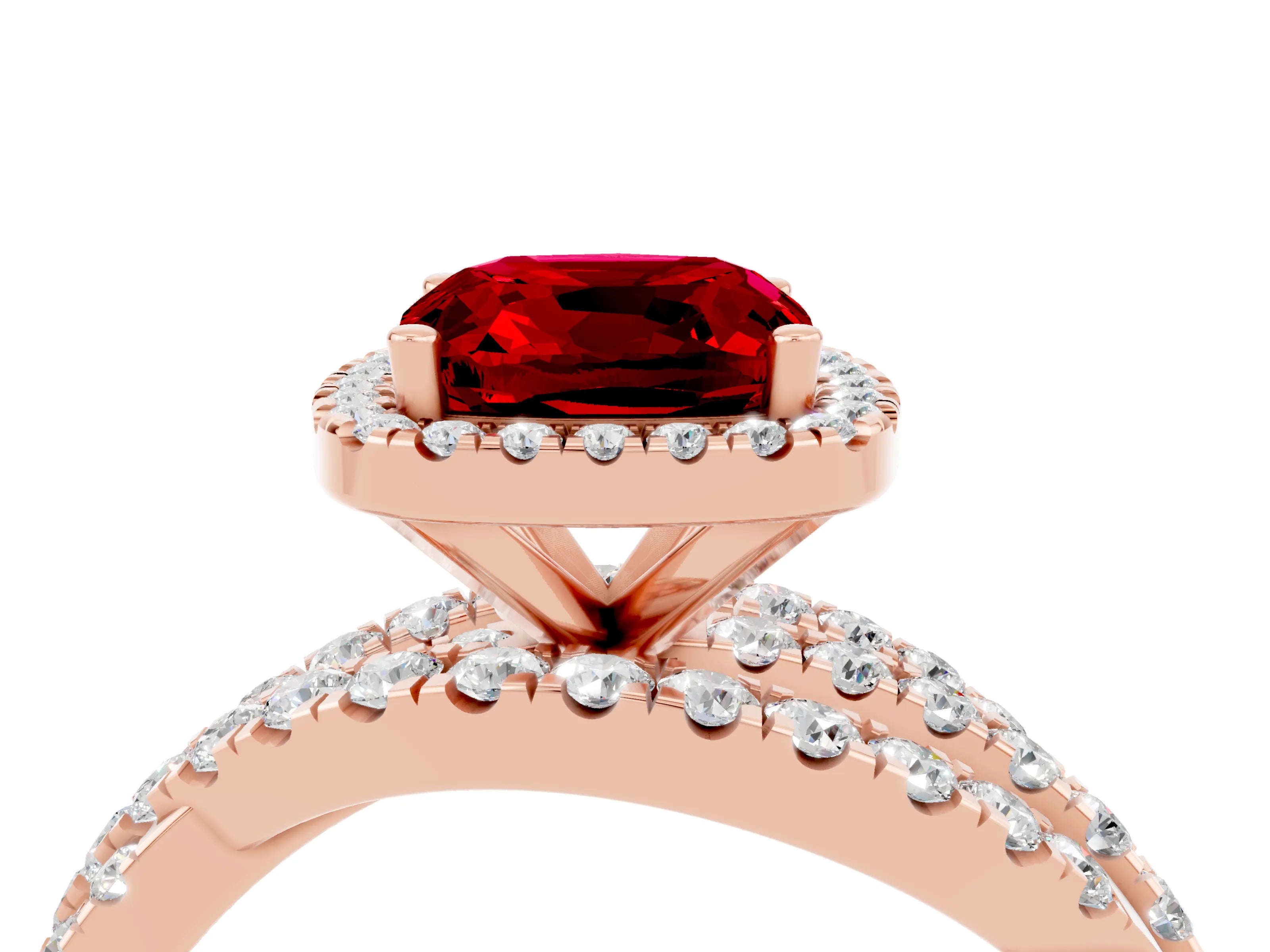 Rose gold Cushion Cut Cut Halo Split Shank Prong Setting Ring_4