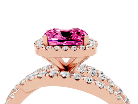 Rose gold Cushion Cut Cut Halo Split Shank Prong Setting Ring_4