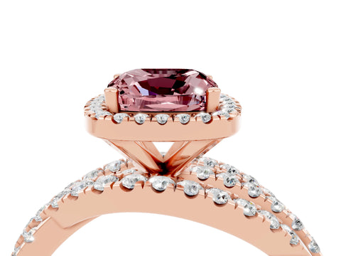 Rose gold Cushion Cut Cut Halo Split Shank Prong Setting Ring_4