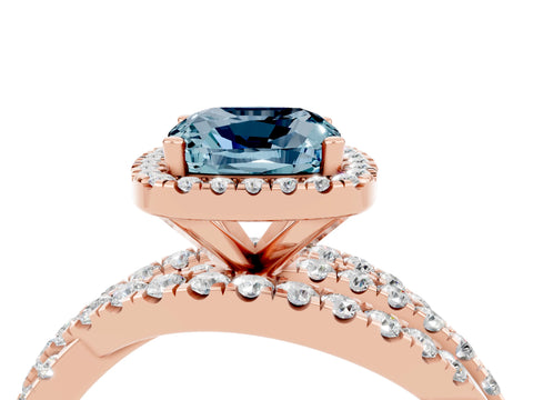 Rose gold Cushion Cut Cut Halo Split Shank Prong Setting Ring_4