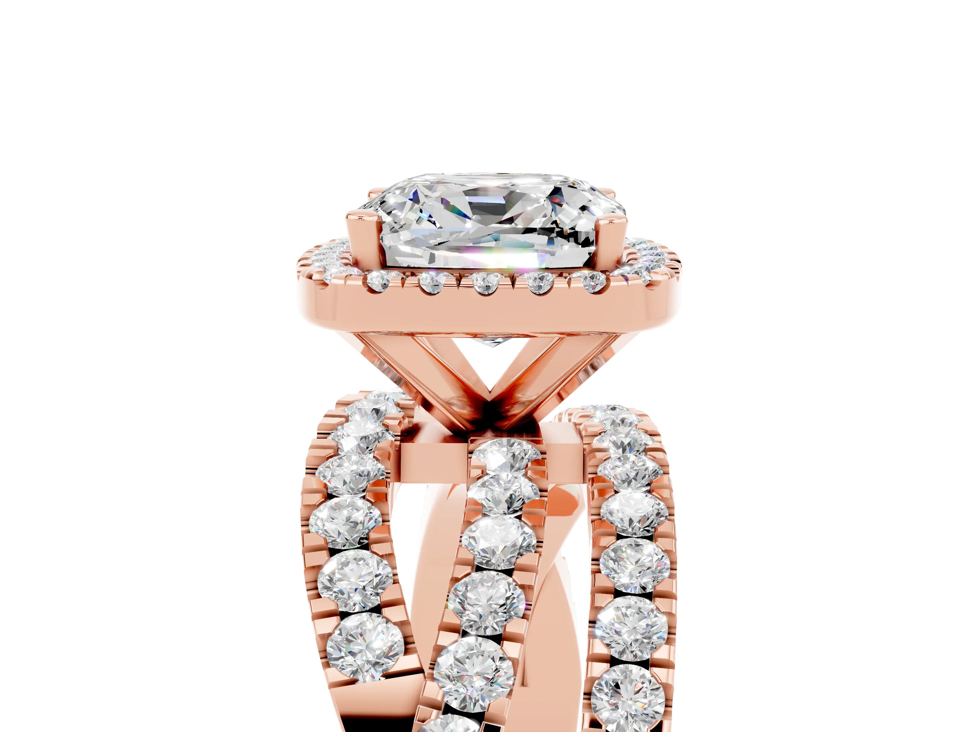 Rose gold Cushion Cut Cut Halo Split Shank Prong Setting Ring_5
