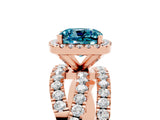 Rose gold Cushion Cut Cut Halo Split Shank Prong Setting Ring_5