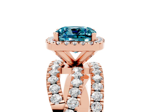 Rose gold Cushion Cut Cut Halo Split Shank Prong Setting Ring_5