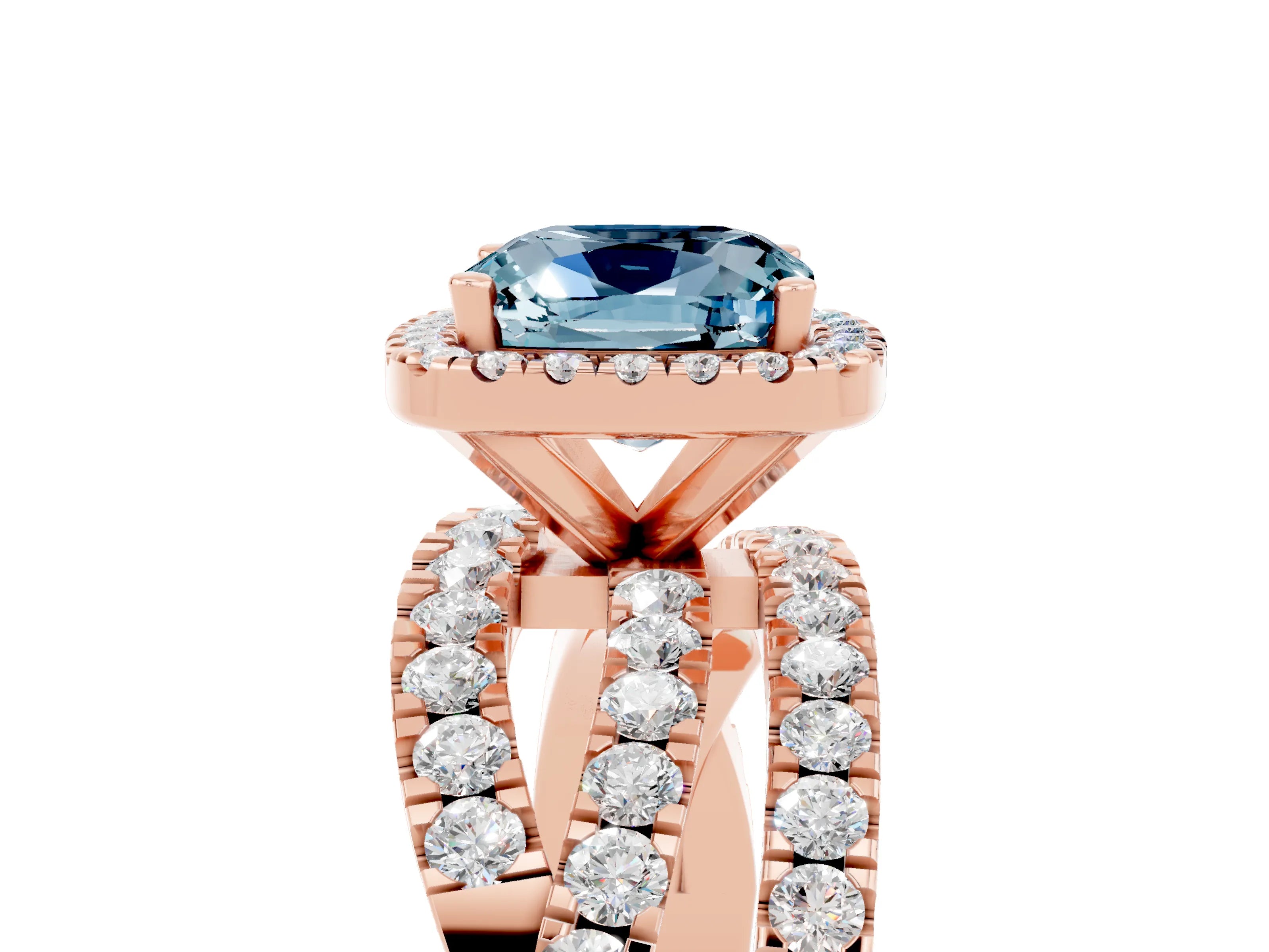 Rose gold Cushion Cut Cut Halo Split Shank Prong Setting Ring_5