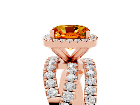 Rose gold Cushion Cut Cut Halo Split Shank Prong Setting Ring_5