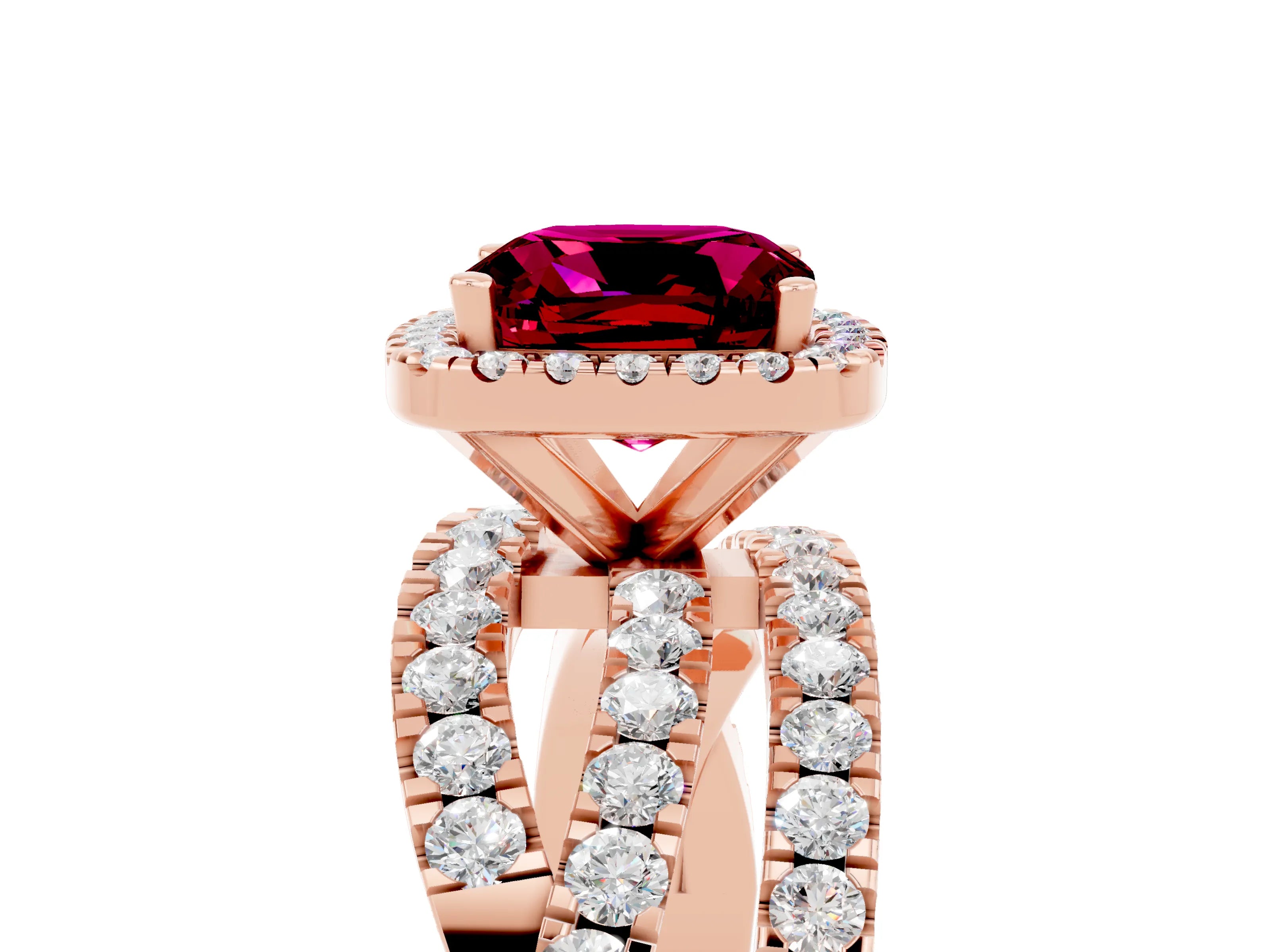 Rose gold Cushion Cut Cut Halo Split Shank Prong Setting Ring_5