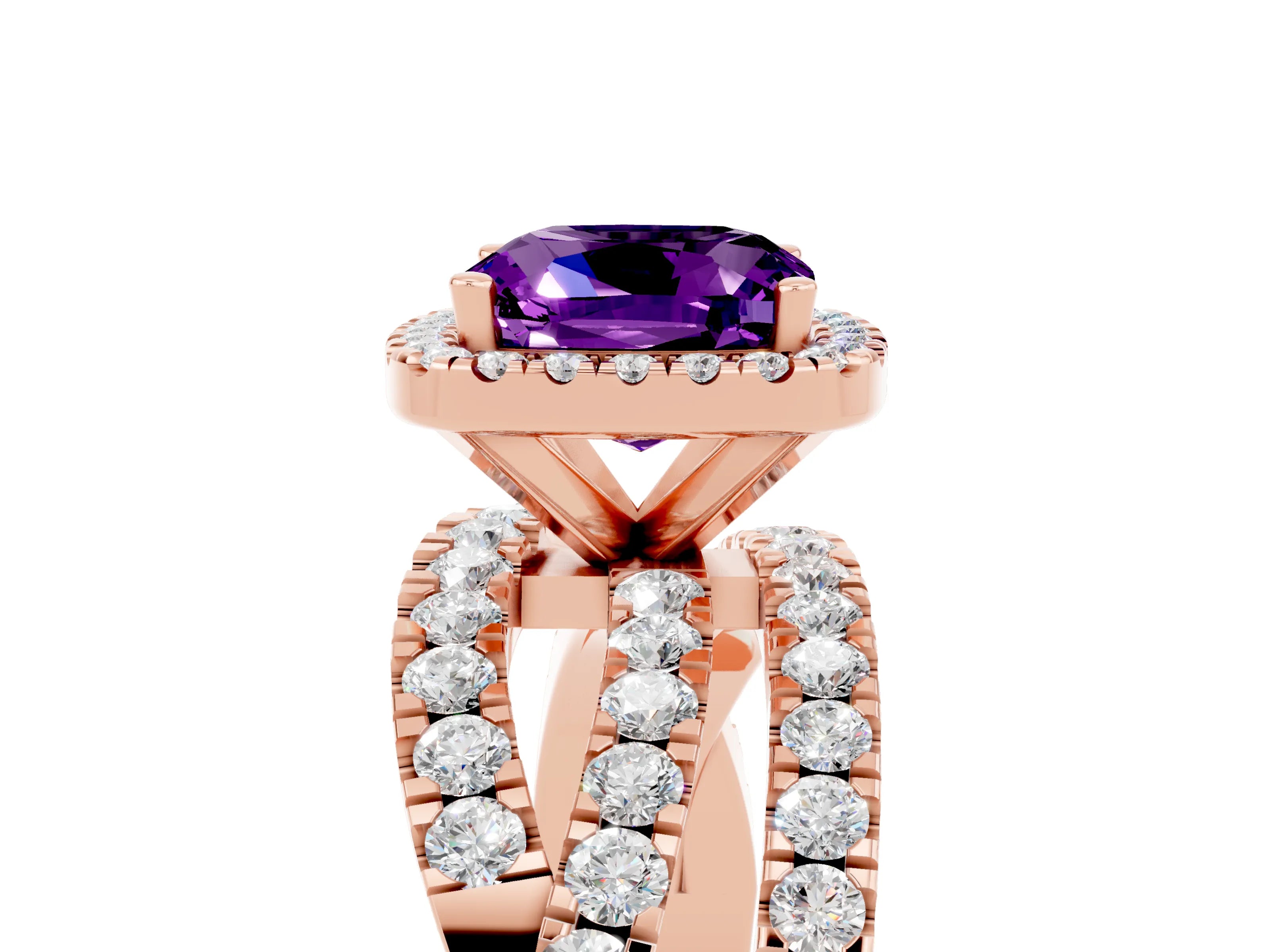 Rose gold Cushion Cut Cut Halo Split Shank Prong Setting Ring_5