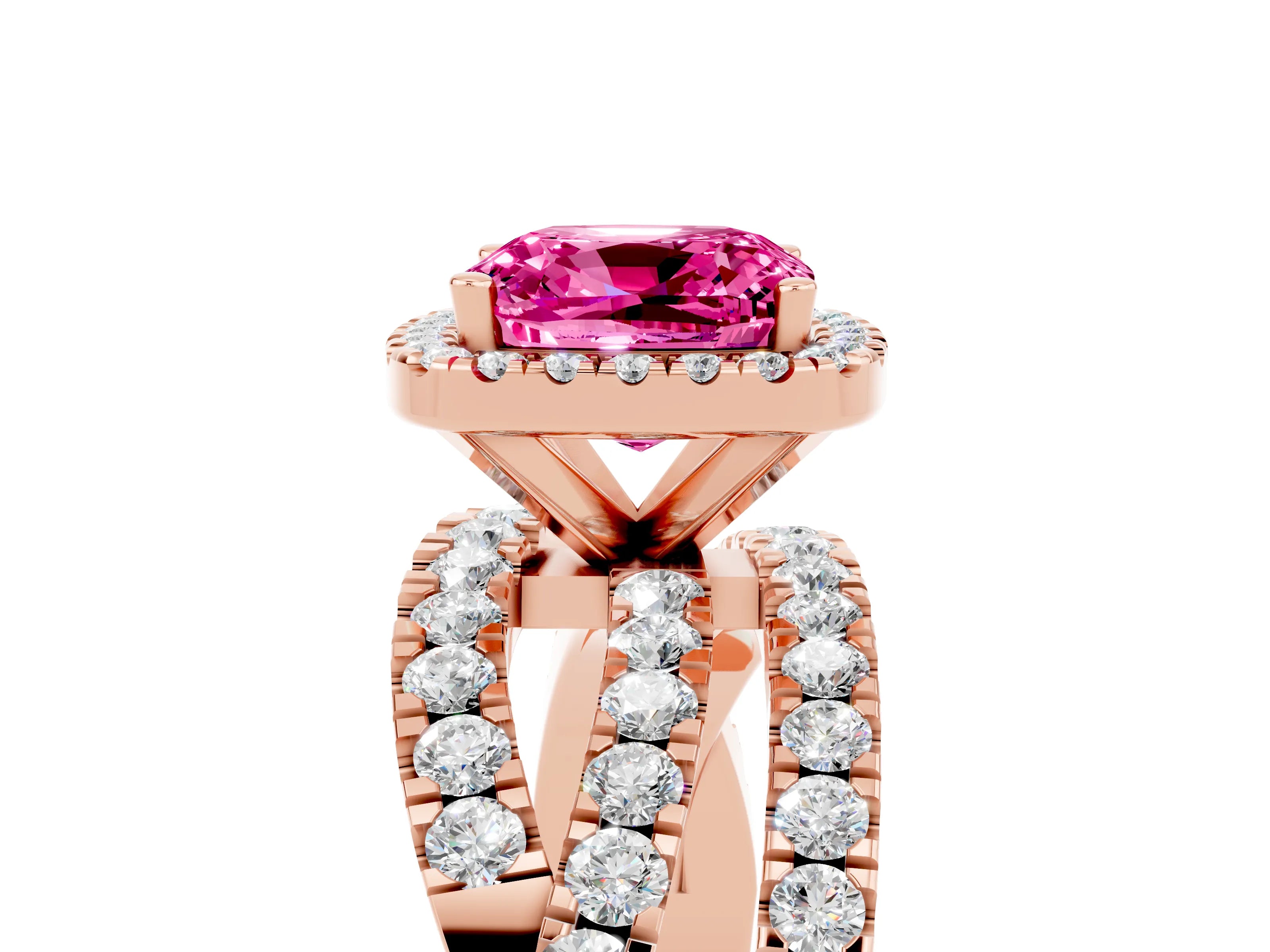Rose gold Cushion Cut Cut Halo Split Shank Prong Setting Ring_5
