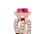 Rose gold Cushion Cut Cut Halo Split Shank Prong Setting Ring_5
