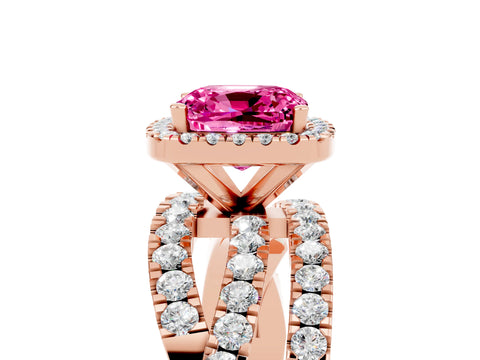 Rose gold Cushion Cut Cut Halo Split Shank Prong Setting Ring_5