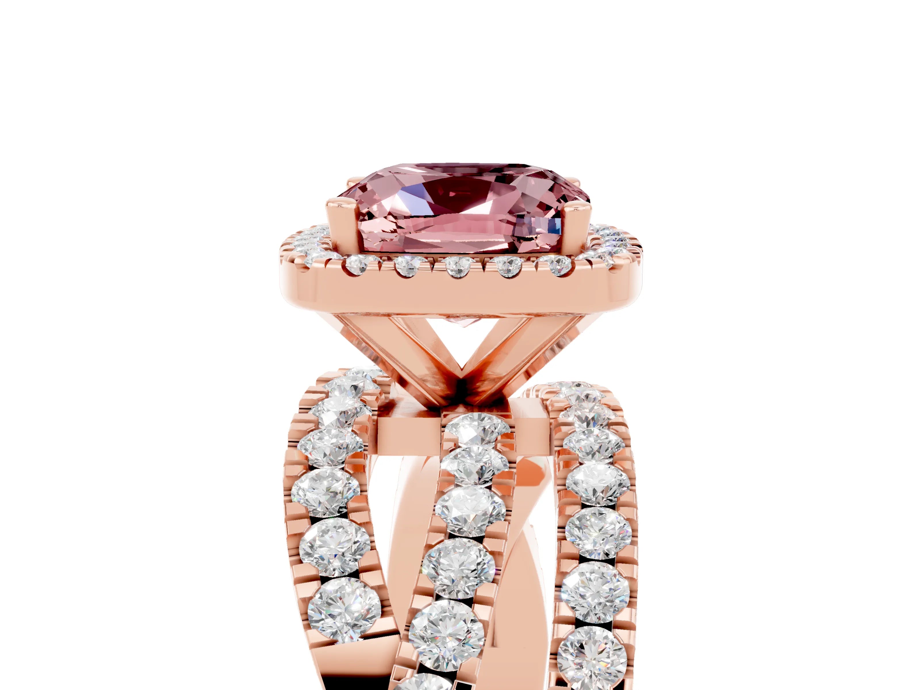 Rose gold Cushion Cut Cut Halo Split Shank Prong Setting Ring_5