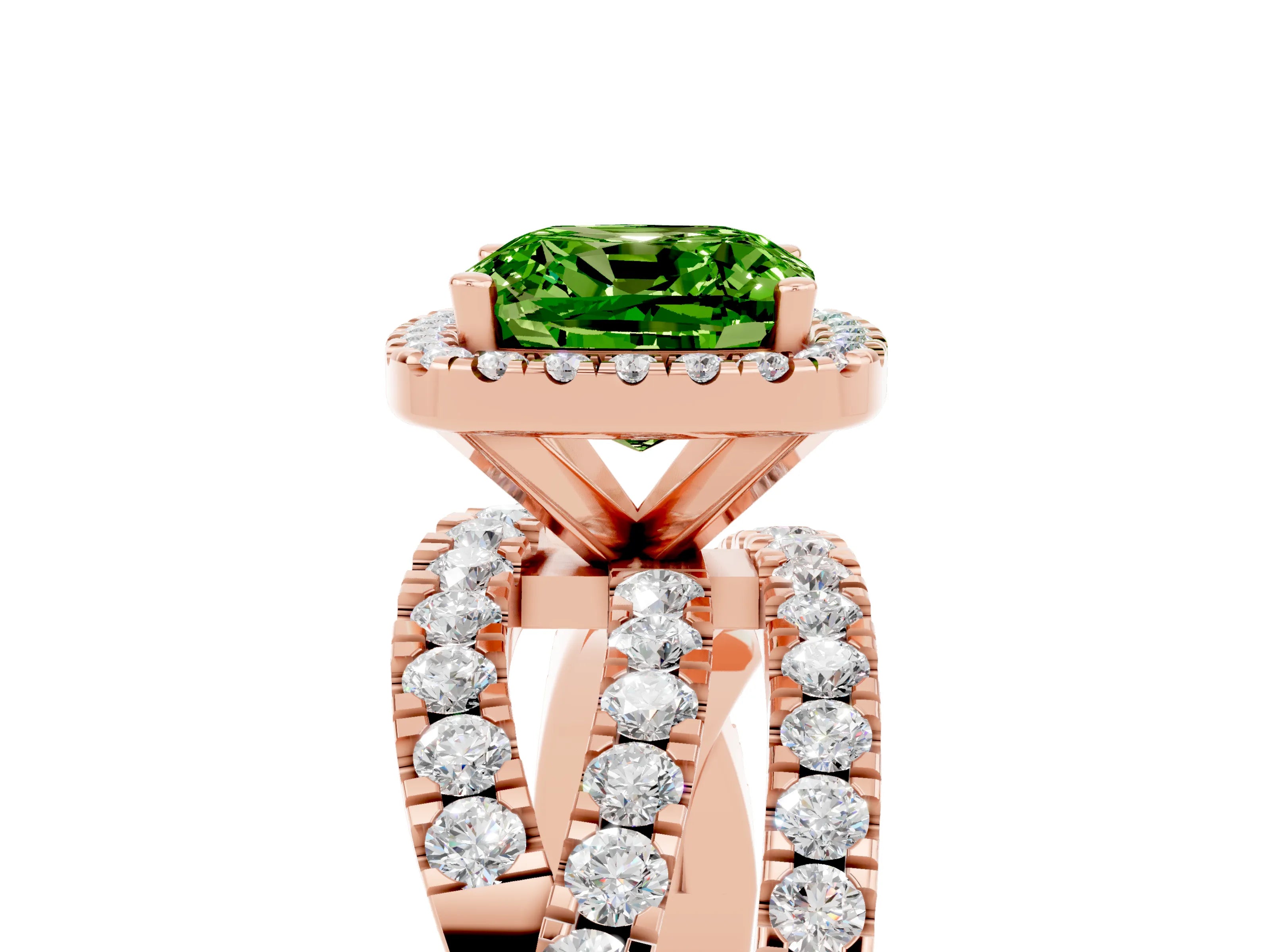 Rose gold Cushion Cut Cut Halo Split Shank Prong Setting Ring_5