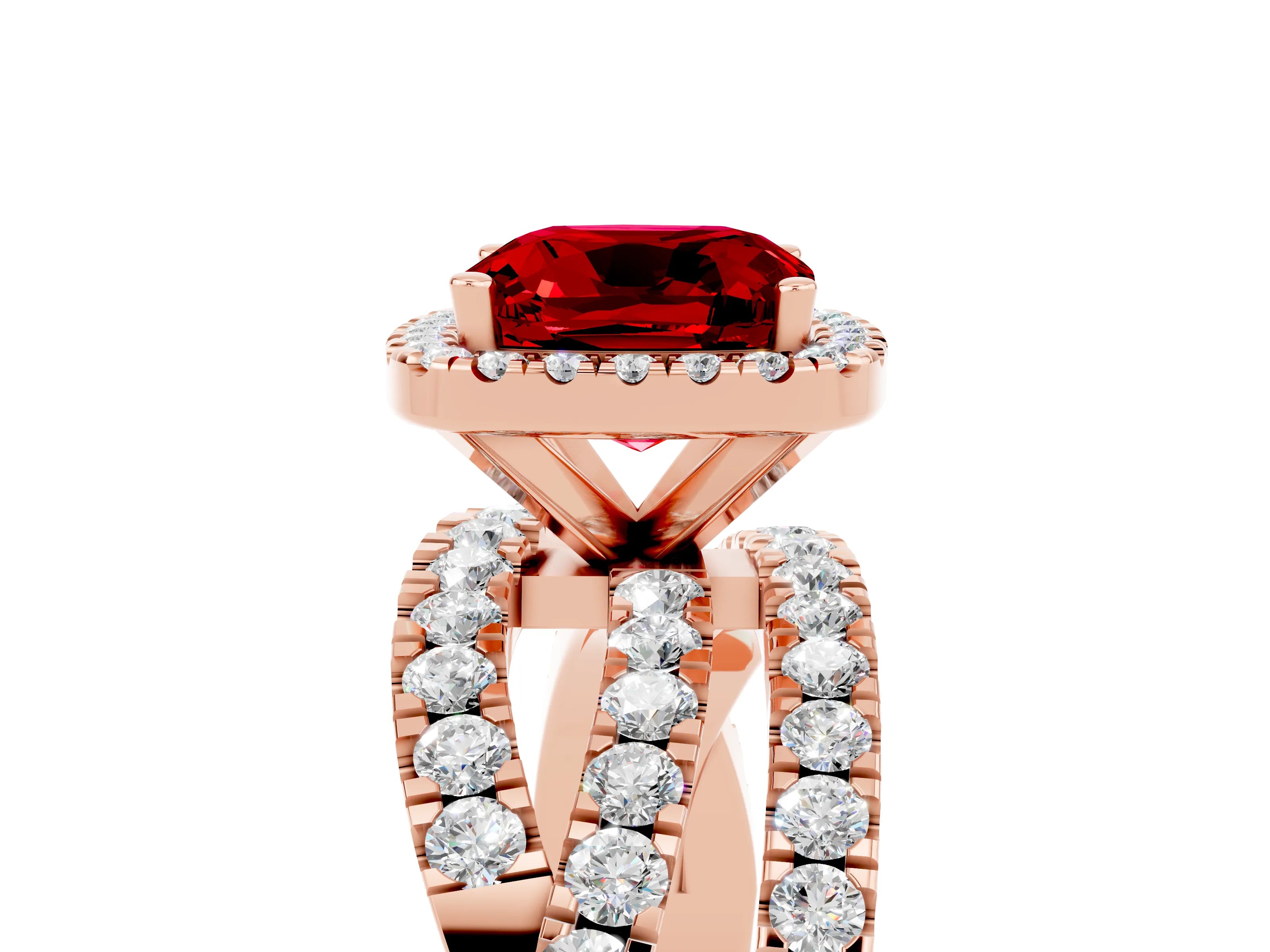 Rose gold Cushion Cut Cut Halo Split Shank Prong Setting Ring_5