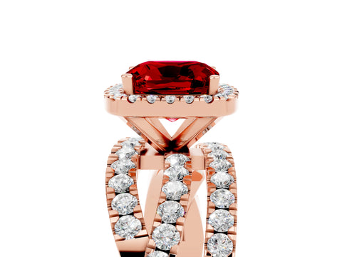 Rose gold Cushion Cut Cut Halo Split Shank Prong Setting Ring_5