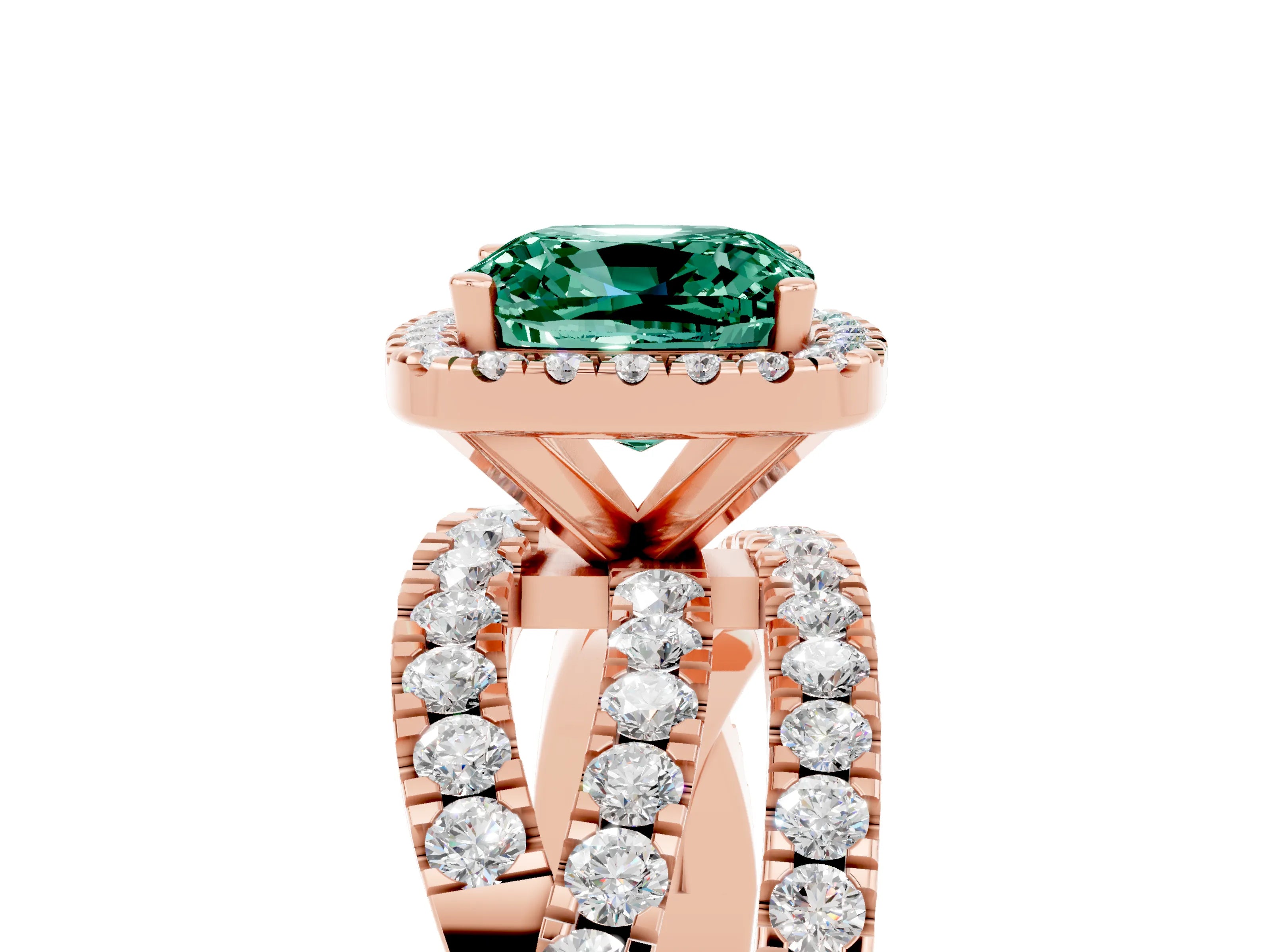 Rose gold Cushion Cut Cut Halo Split Shank Prong Setting Ring_5